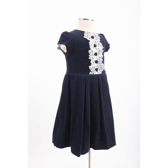 Bailey Boys Classics Girls Corduroy Dress Sz 4 Navy Blue White Lace - Picture 2 of 5